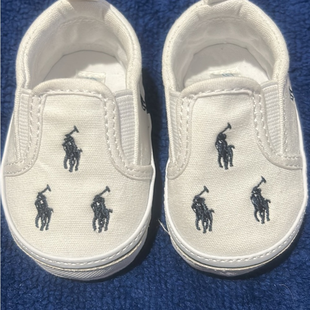 Ralph Lauren White and Blue Baby Slip-On Shoes